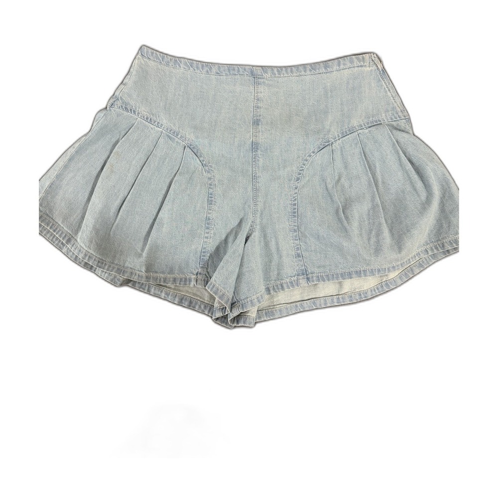 Free People We The Free CRVY Pleated Denim Shorts Womens 27 Light Wash High Rise